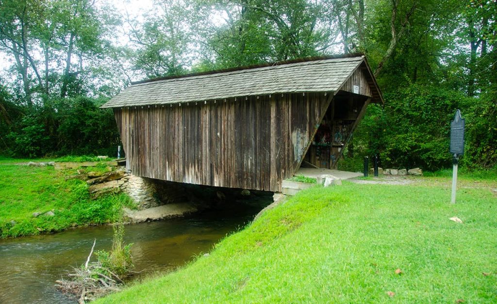 Side view of the Stovall Mill covered bridge in Georgia.