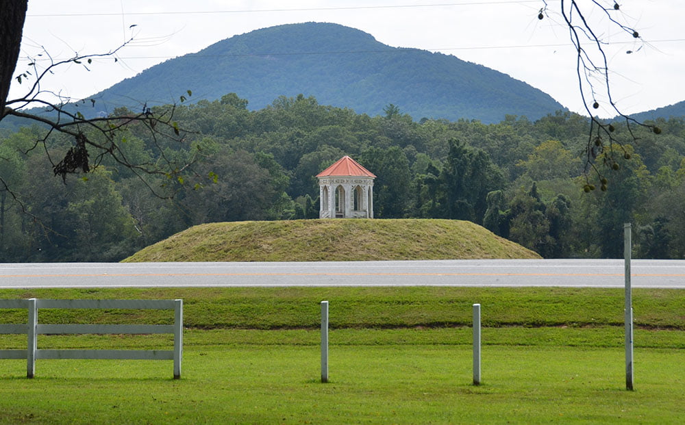 View of the Nacoochee Indian Mound burial site from across the street.