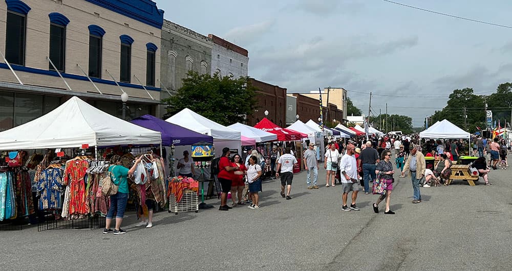 Vendors lined up and down the street for the Strawberry Festival.